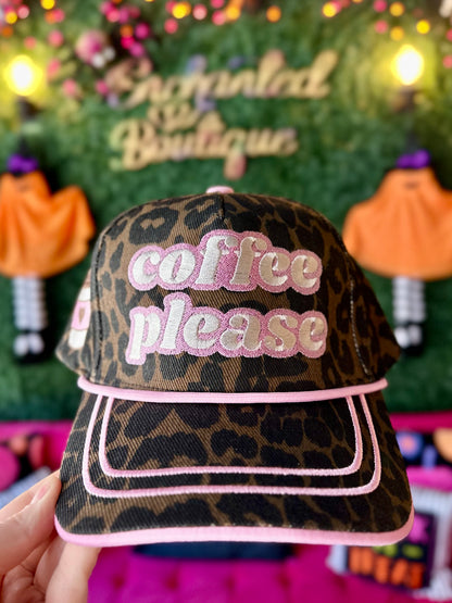 “ Coffee Please ” Leopard Print Hat