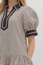 Load image into Gallery viewer, Black &amp; White Striped Mini Dress
