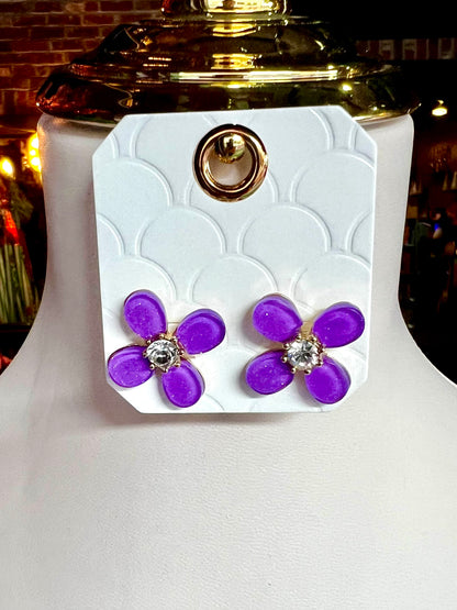 Purple Glitter Flower Studs