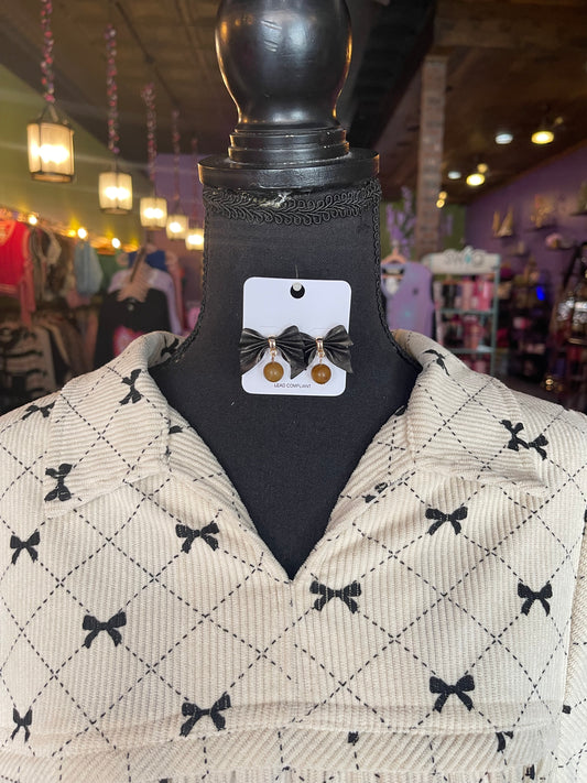 Black Bow & Marble Drop Earrings