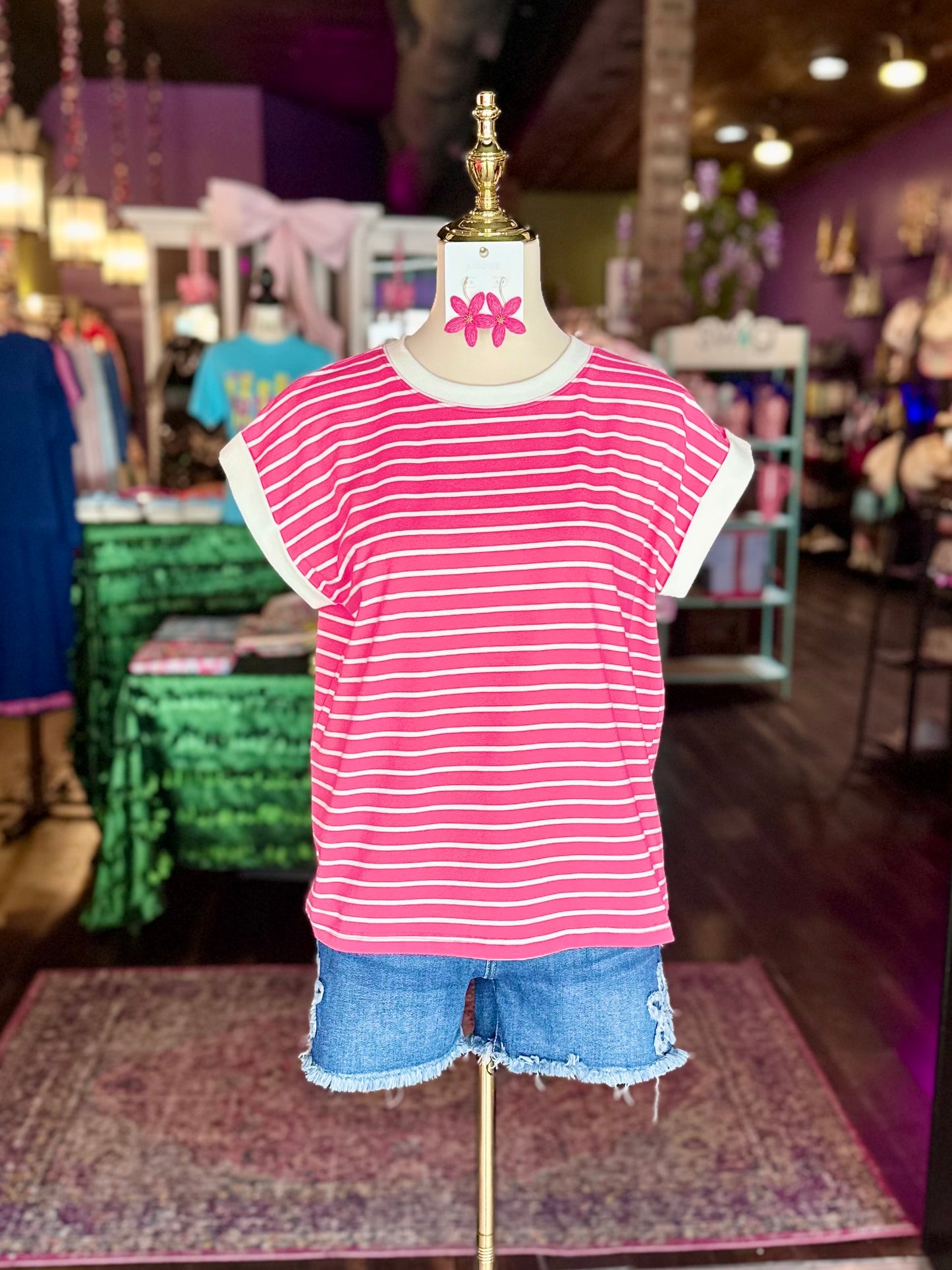 Hot Pink & White Striped Tee