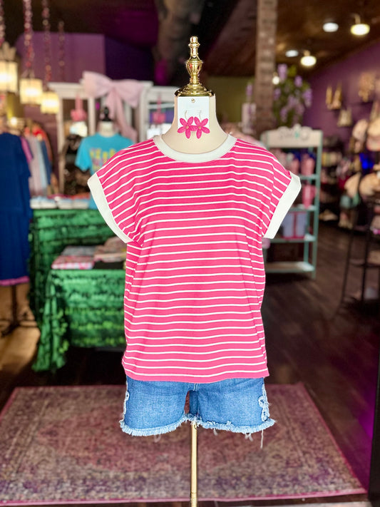 Hot Pink & White Striped Tee