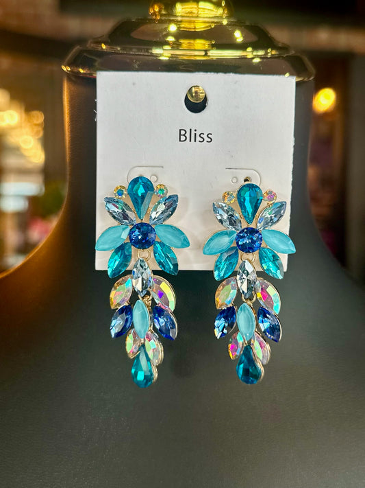 Blue Jeweled Multi Teardrop Earrings