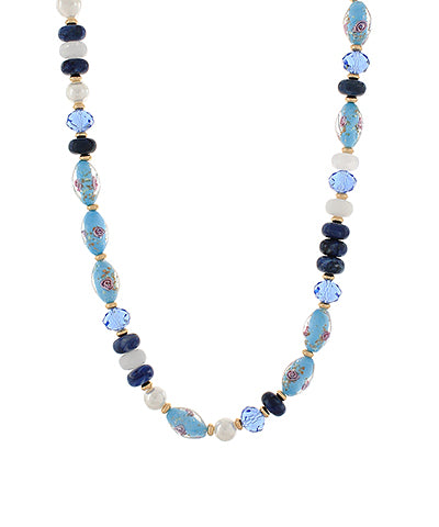Blue & Gold Resin & Glass Beaded Necklace
