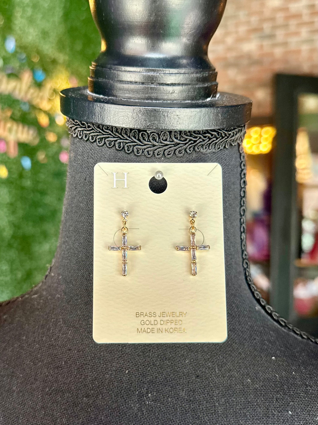 Pave Cross Drop Earrings