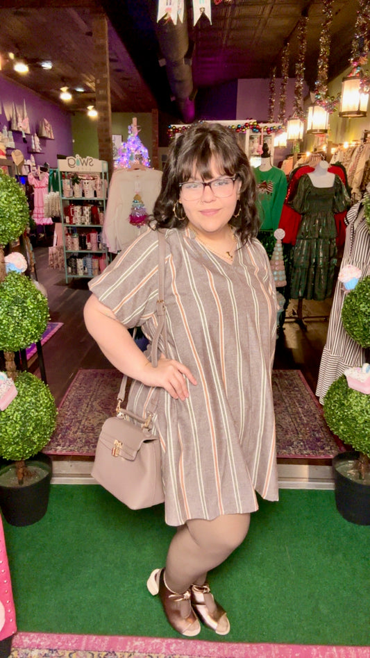 Brown Sugar Striped V-Neck Dress