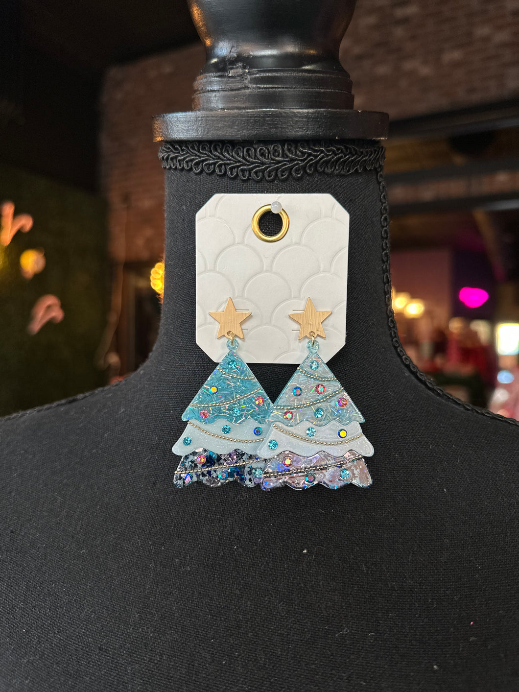 Blue Jeweled Christmas Tree earrings