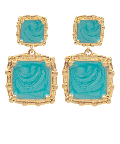 Turquoise Double Square Drop Earrings
