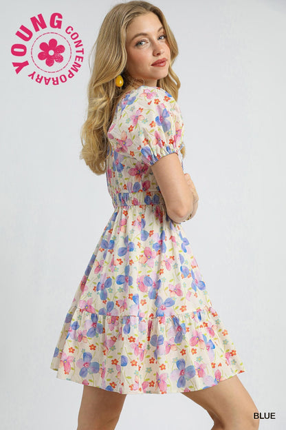 Floral Puff Sleeve Mini Dress