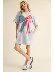 Sky Blue Coquette Flag Bow Shirt Dress