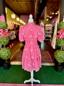 Hot Pink Eyelet Bow Mini Dress