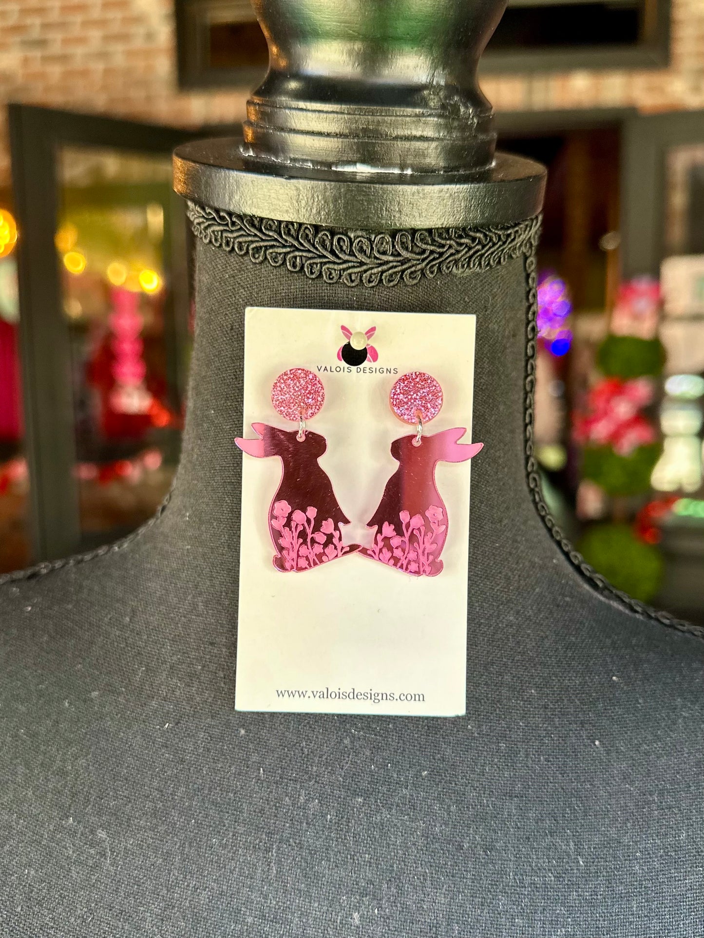 Pink Floral Bunny Earrings