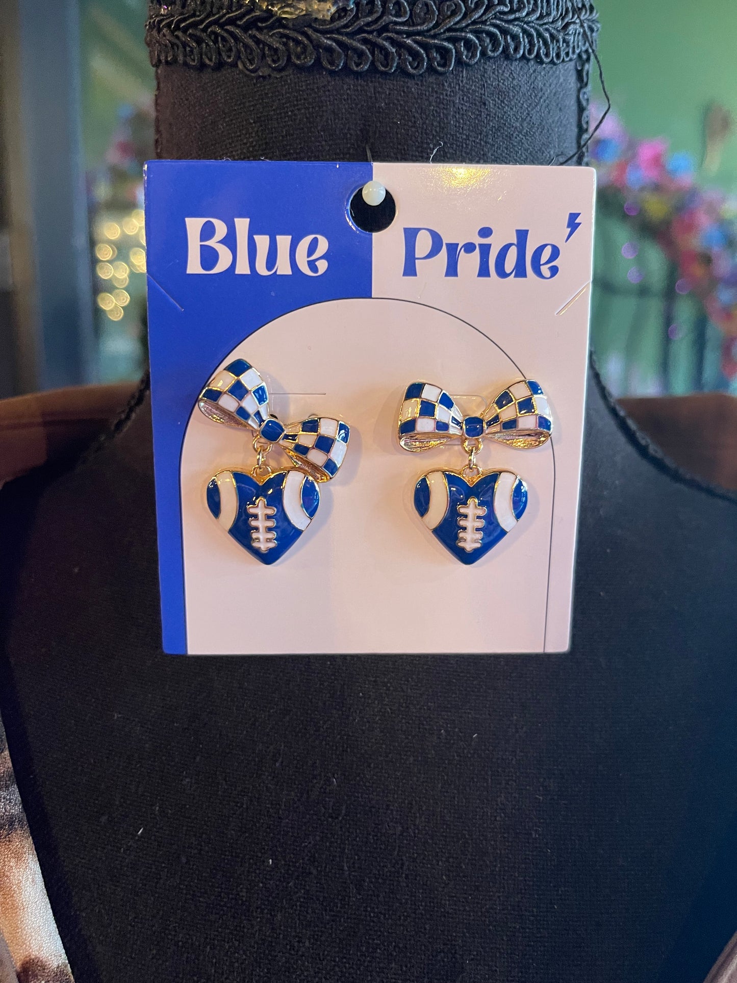 Football Ribbon & Heart Earrings