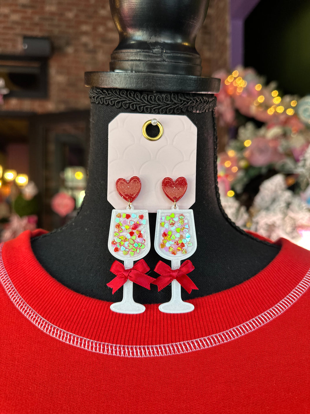 Valentines Day Wine Glass Earrings
