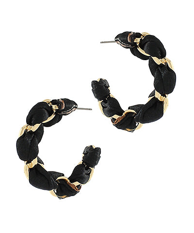 Black & Gold Scarf-Threaded Hoops