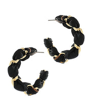 Load image into Gallery viewer, Black &amp; Gold Scarf-Threaded Hoops
