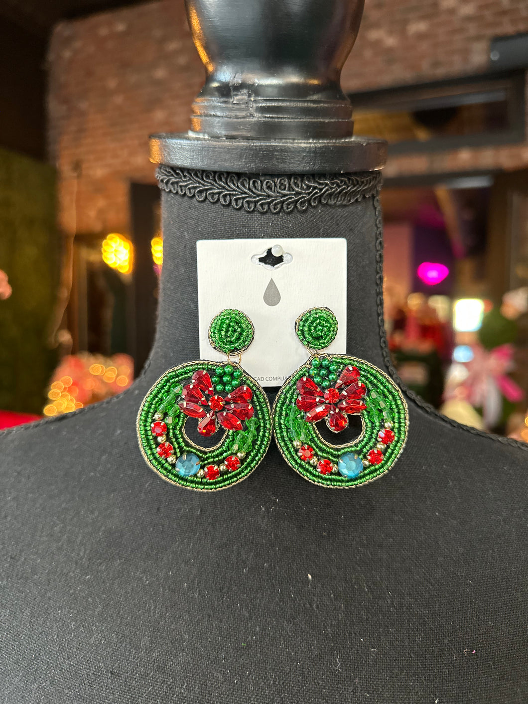Green Christmas Wreath earrings