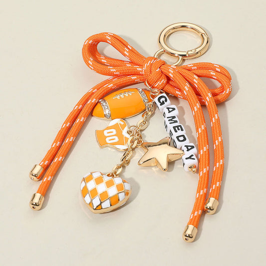 Orange & White Football Game Day Keychain Bag Charm