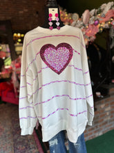 Load image into Gallery viewer, Pink Striped White French terry Pull over w/ Sequin heart
