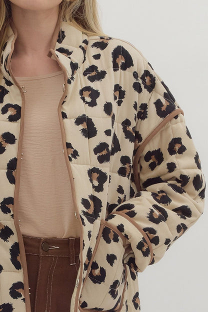Leopard Print Quilted Coat