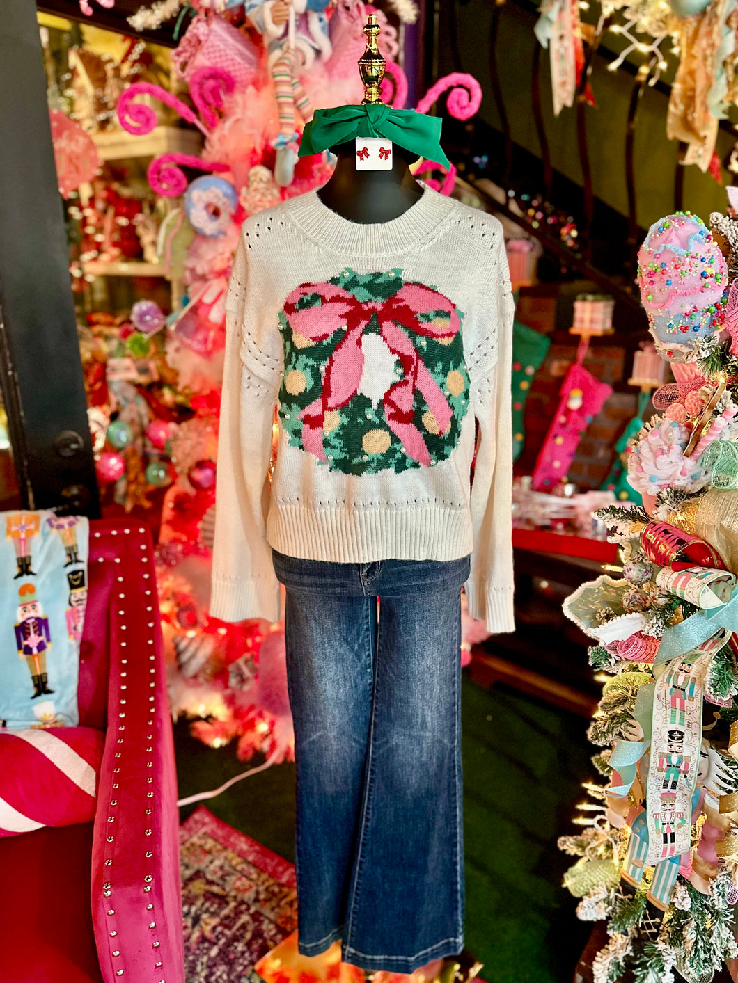 Pearl Christmas Wreath Knit Sweater