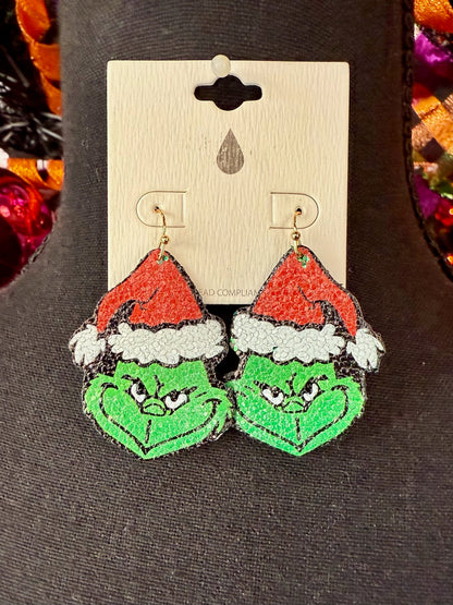 Holiday Grinch Dangling Earrings