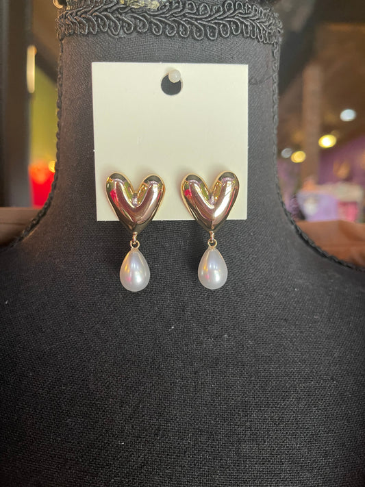 Puffy Heart & Pearl Dangles