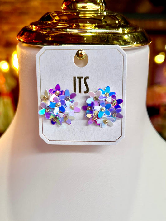 Lavender Sequin Flower Earrings