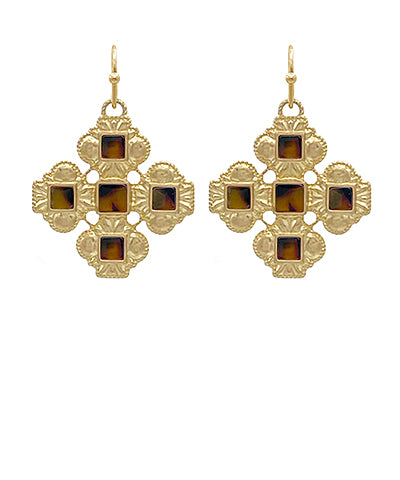 Tortoise & Gold Cross Earrings