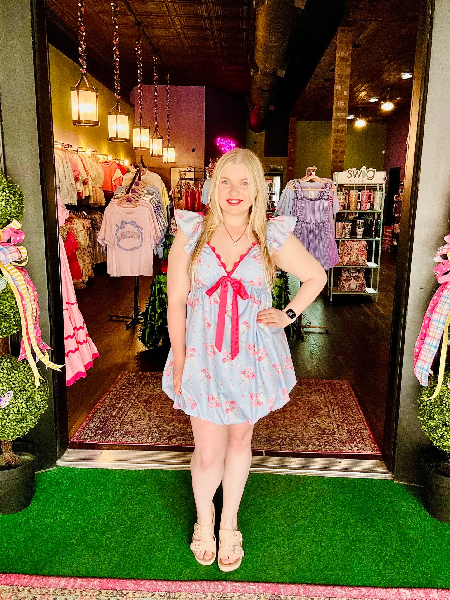 Floral Bubble Hem Babydoll Mini dress