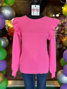 Pink Ruffle shoulder Sweater