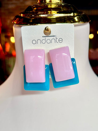 Pink & Blue Acrylic Geometric Earrings
