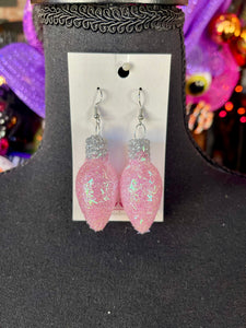 Pink Glitter Christmas Bulb Earrings