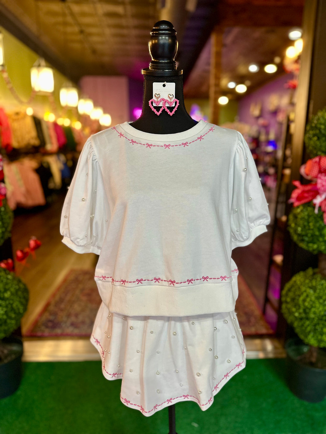 Bow Embroidered & Pearl Embellished Lounge Set