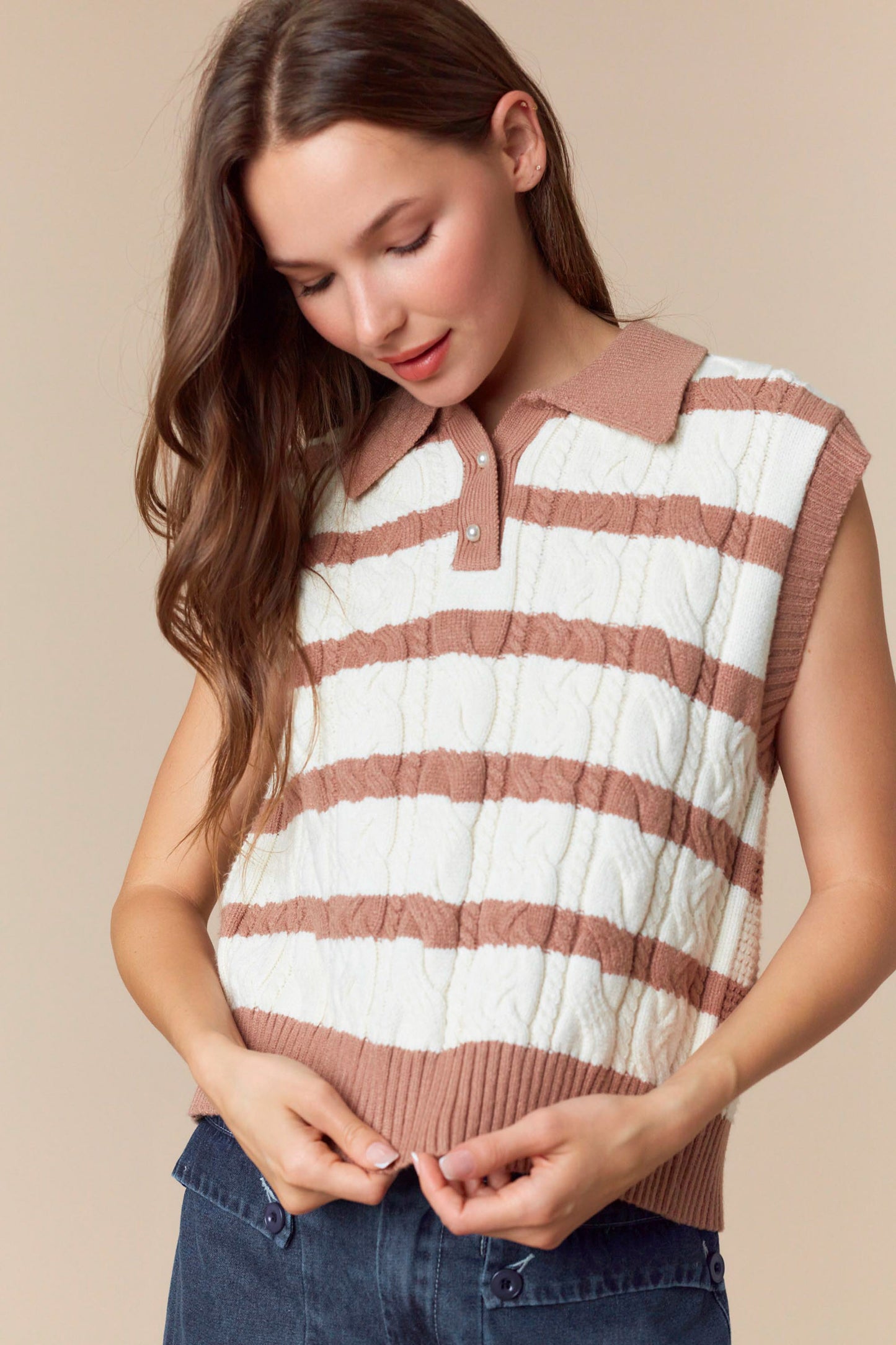 Mocha & Ivory Striped Sweater Vest