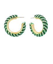 Load image into Gallery viewer, Green / White Rhinestone &amp; Pearl Hoops
