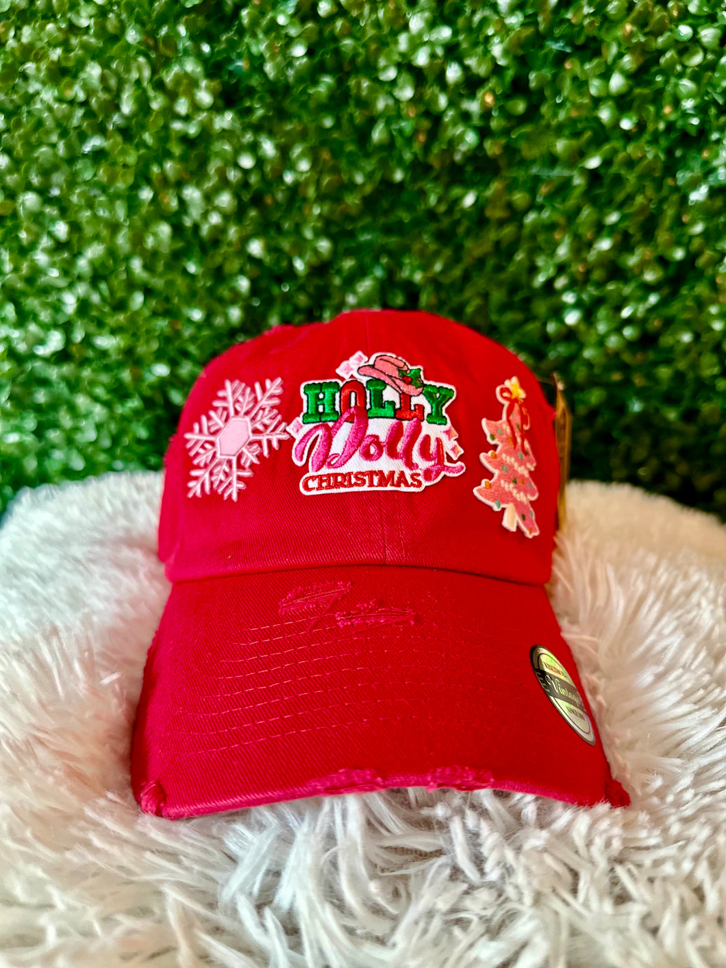 Holly Dolly Christmas Distressed Cap