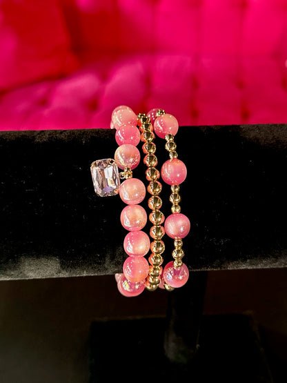 Pink & Gold Candy Bead Bracelet Set