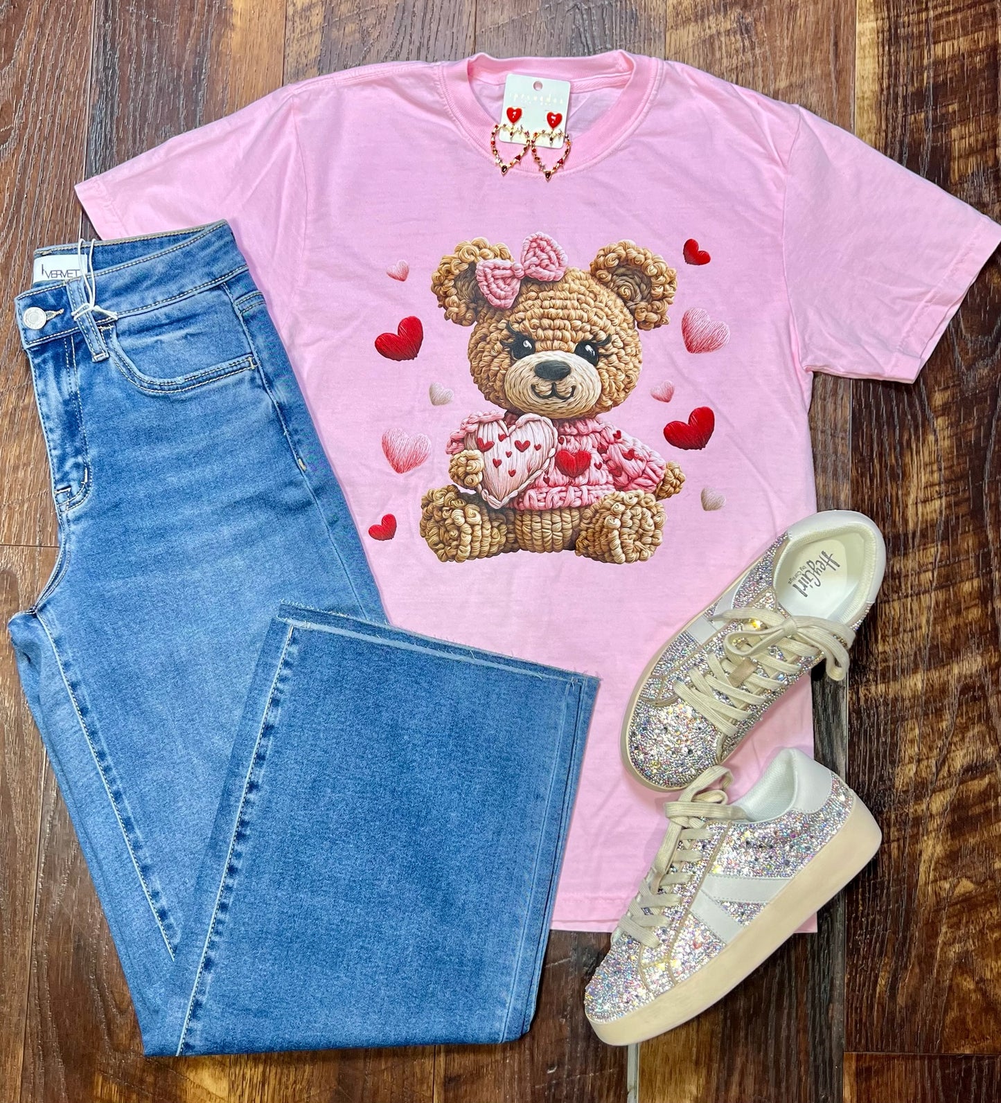 Comfort Colors Faux Yarn Teddy Bear Valentine’s T-Shirt
