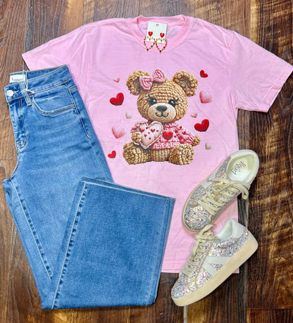 Comfort Colors Faux Yarn Teddy Bear Valentine’s T-Shirt
