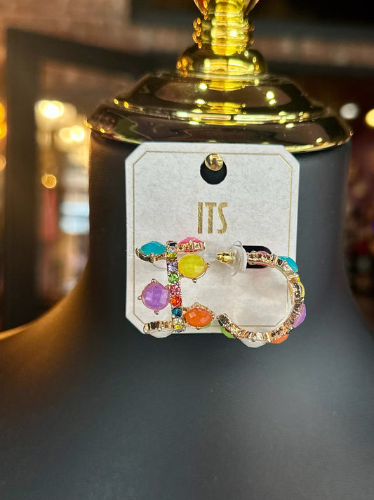 Multicolor Rhinestone Paved Hoops