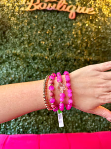 Fuchsia & Gold Beaded Bracelet set