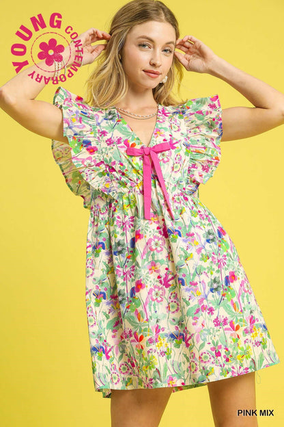 Flutter Sleeve Floral Babydoll Dress
