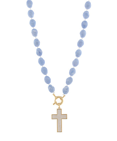 Cross Pendant Blue Stone Necklace