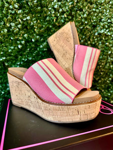 Corkys Mugshot Pink Striped Wedges