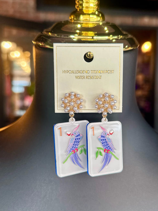 Mahjong Bird Tile Earrings