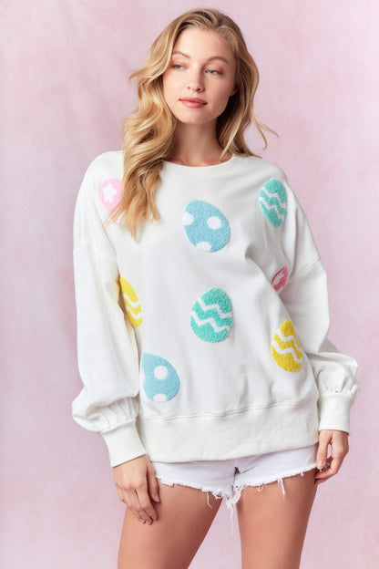 Easter Egg Embroidered Oversized Sweatshirt