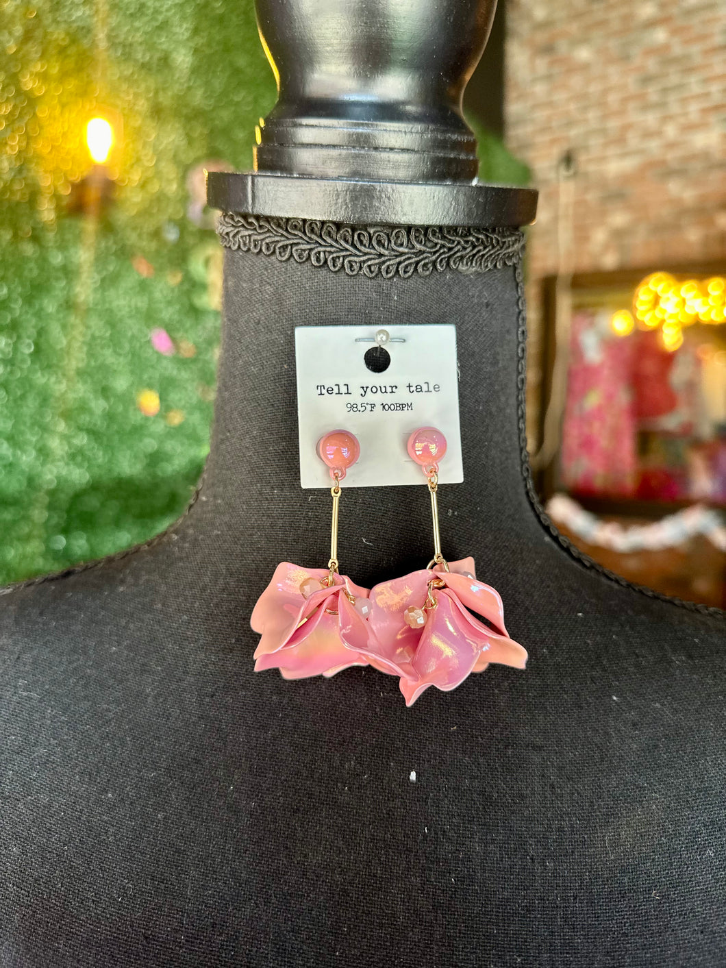 Pink Flower & Bar Drop Earrings