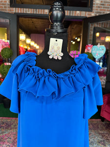Royal Blue Ruffled Woven Dress