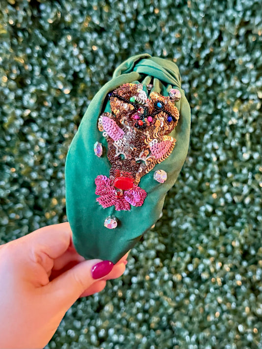 Sequin Rudolph Top Knot Headband